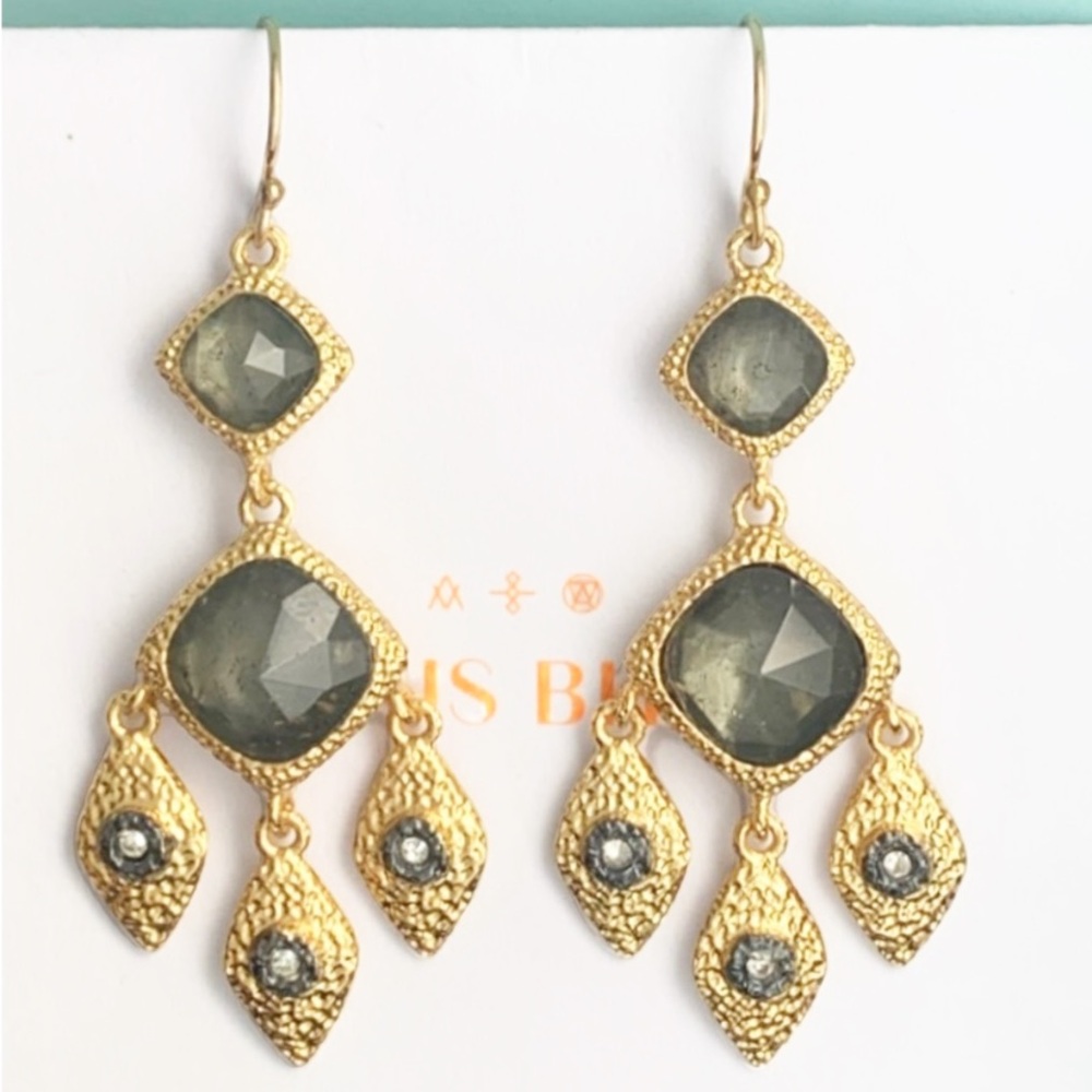 ALEXIS BITTAR • Miss Havisham Elements Gold Labradorite Chandelier Earrings - Picture 1 of 9